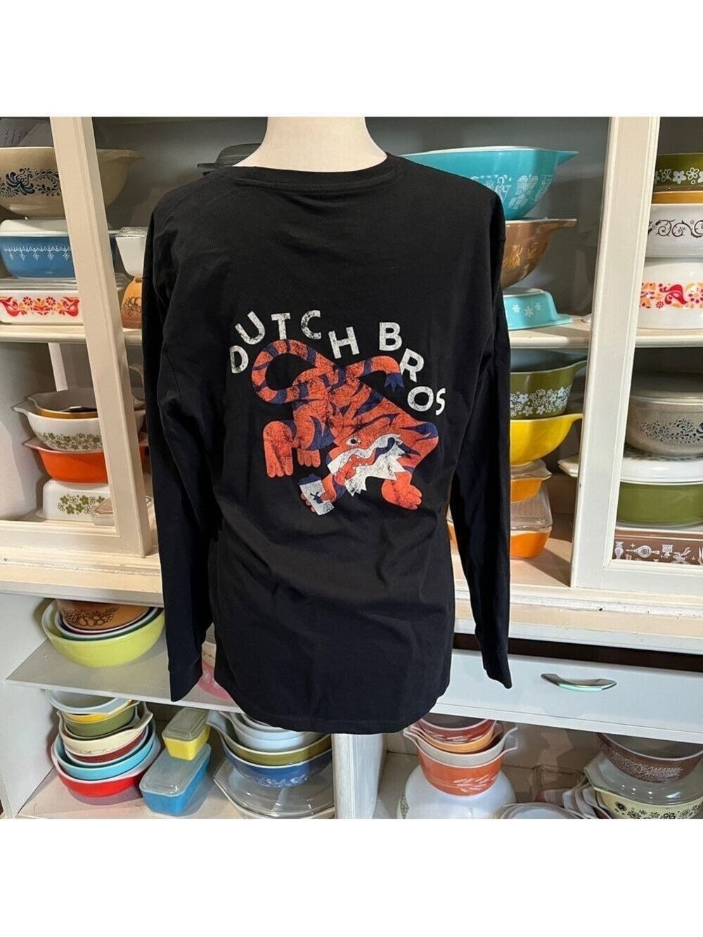 Dutch Brothers Caffeinated Tiger Black Long Sleeve Shirt - Size Medium